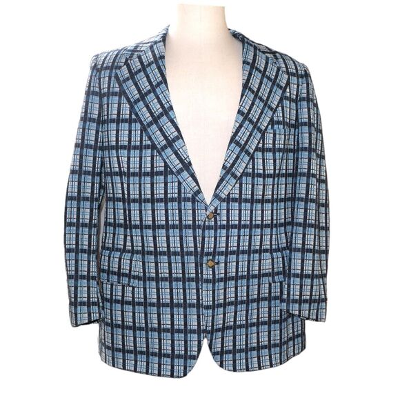 Buckingham Clothes Other - VTG Buckingham Clothes Morville Men's UK Sz 44R Blue Tartan Plaid Groovy Preppy